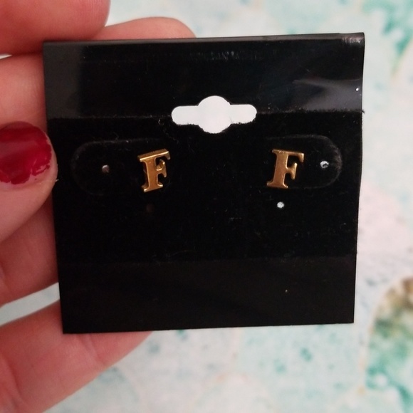 F Initial Earrings - Picture 2 of 2